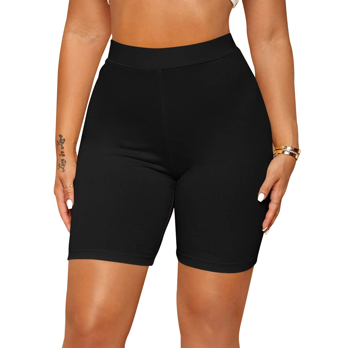 European And American Women's Solid Color Bottoming Tight High Waist Casual Shorts
