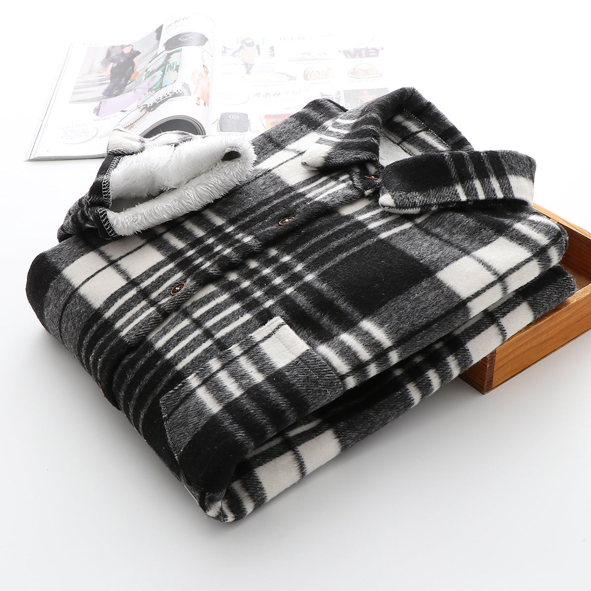 Women's Casual Small Plaid Woolen Fleece Shirt
