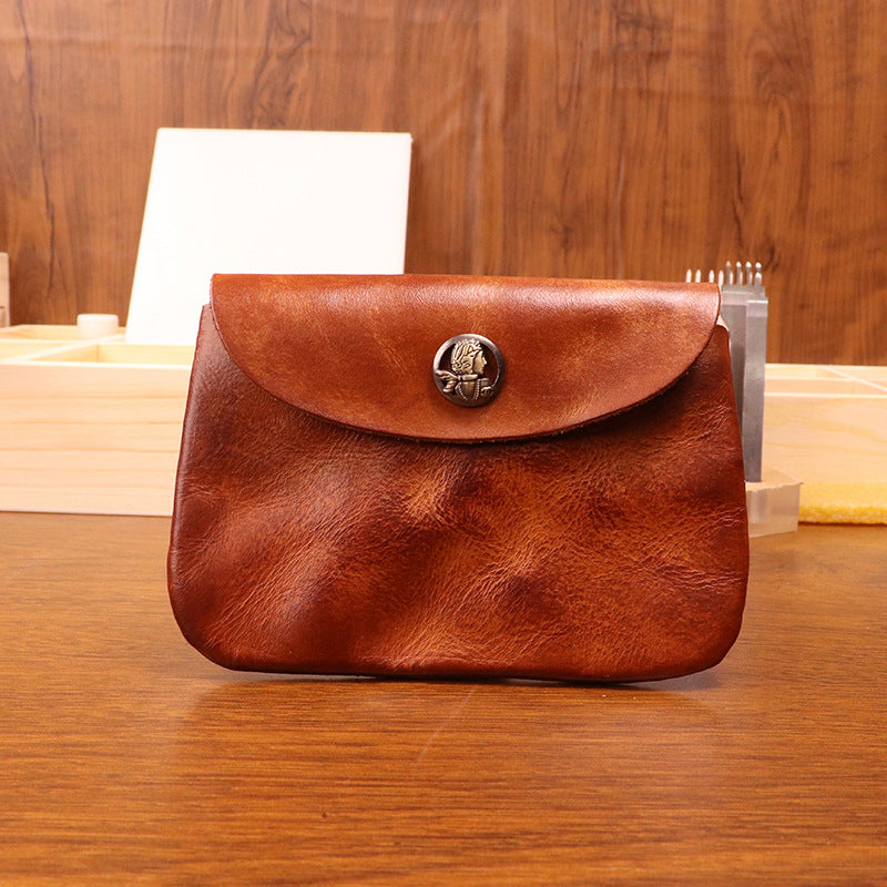 First Layer Cowhide Skeleton-skin Card Bag Women's Distressed