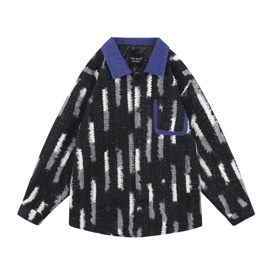 Loose Design Niche Patch Pocket Lapel Colorblock Jacket
