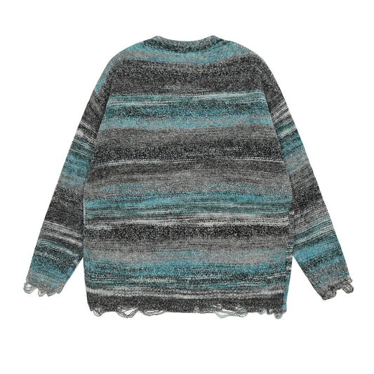 Gradient Rendering Striped Sweater Jacket