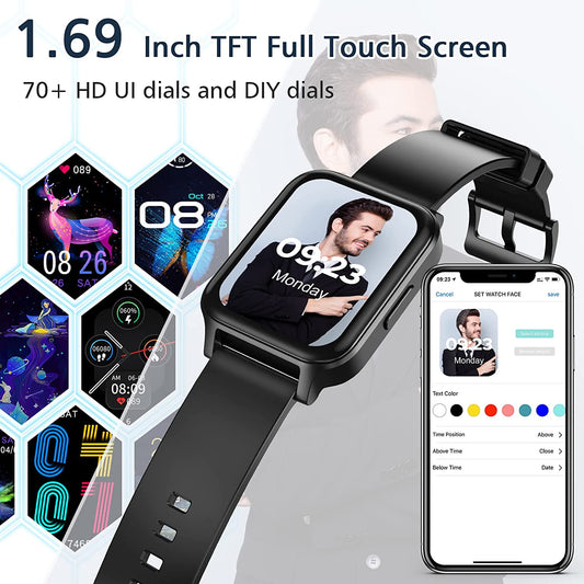 Smart Watch for Android Phones 1.69" Touch Screen Smart Watches for Women Men Smartwatch Fitness Watches with Heart Rate Monitor Sleep Tracker Calorie Pedometer Sports Activity Fitness Tracker
