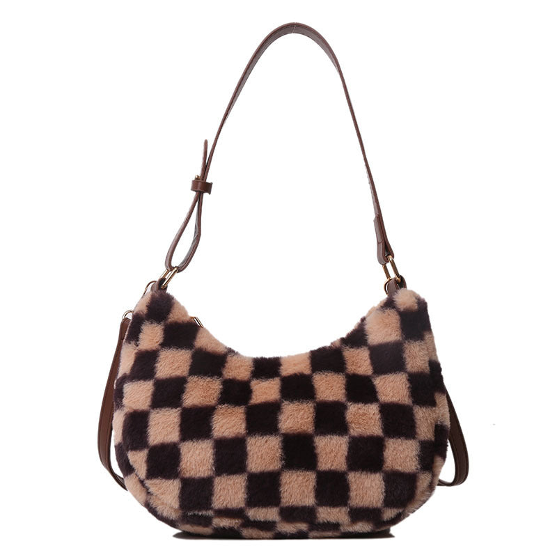 Hairy Lattice Fashion Foreign Trade Export Underarm Bag