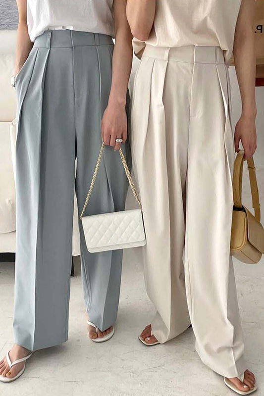 High Waist Pleated Design Loose Casual Drape Straight Wide Leg Suit Pants