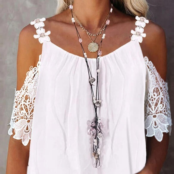 Solid-color Lace Off-shoulder Elegant Blouse In White