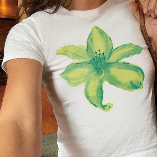 Printed Slim-fit Shoulder T-shirt Sweet And Spicy Top