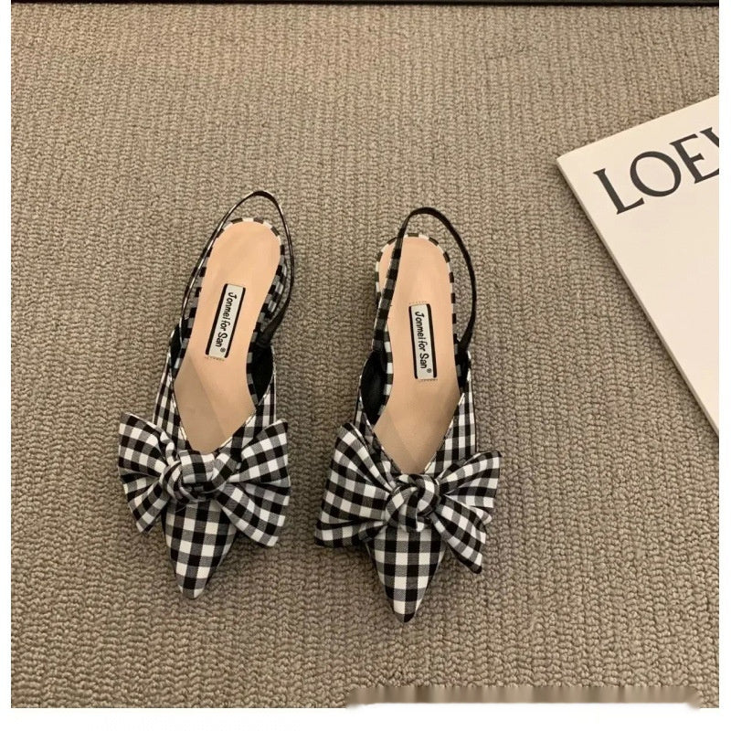 French-style Pointed-toe Bow-embellished Closed-toe Sandals For Women