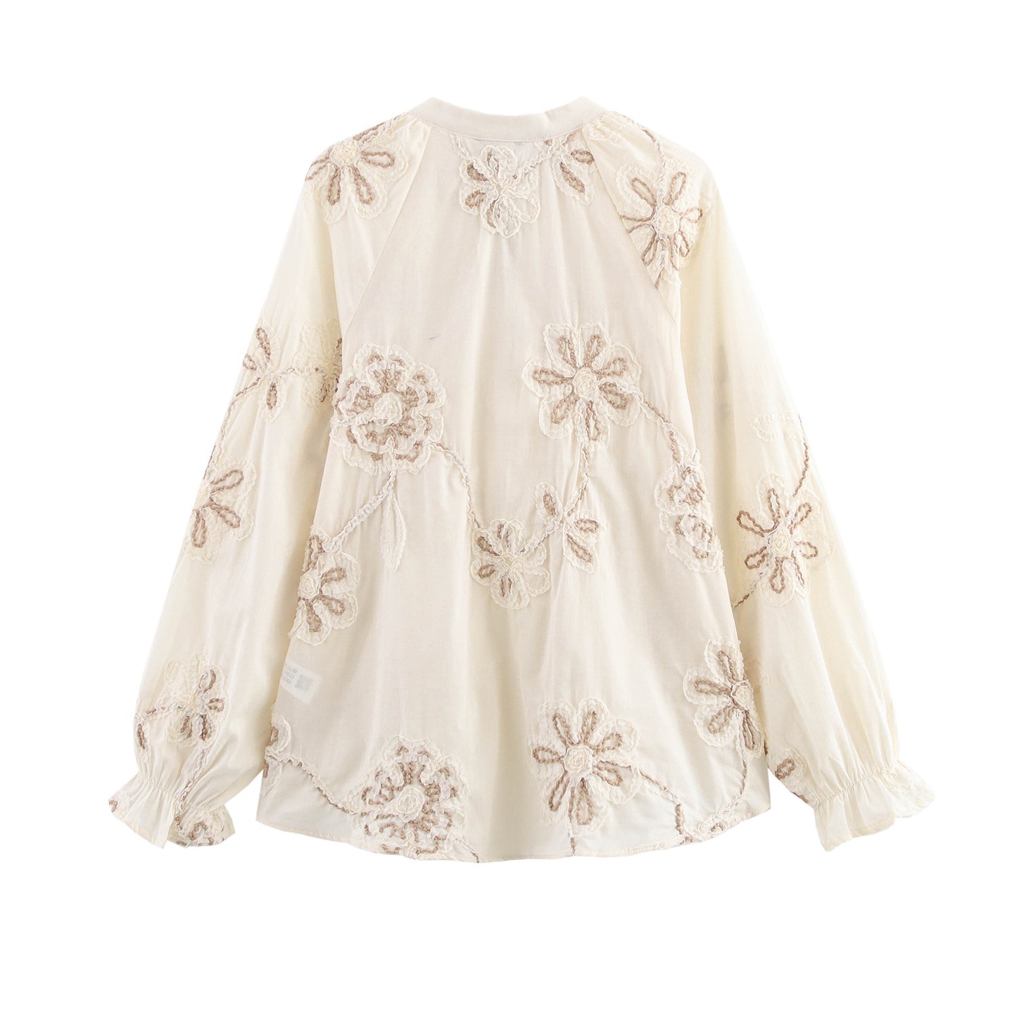 Women's Floral-embroidered V-neck Long-sleeve Top