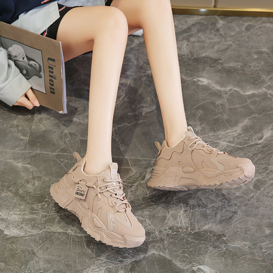 Thick-soled Lace-up Sports Shoes For Student Running