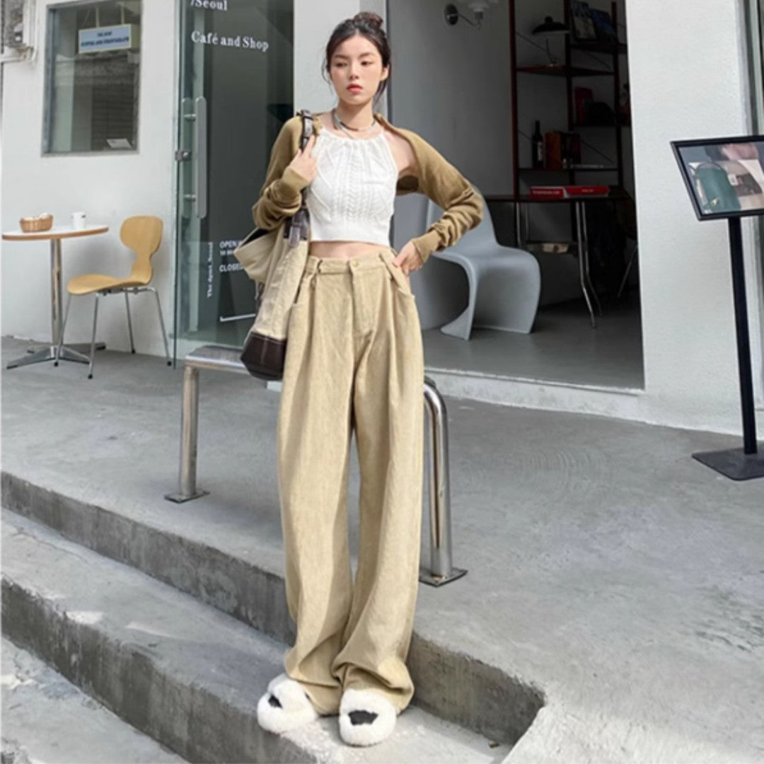 Women's Fashion High Waist Straight Drooping Loose-fitting Slimming Pants