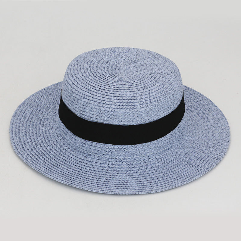Square Buckle Dome Panama Lafite Flat Straw Hat 21 Color