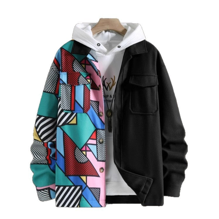 European And American Style Men's Clothing Printed Casual Loose Pockets Jacket