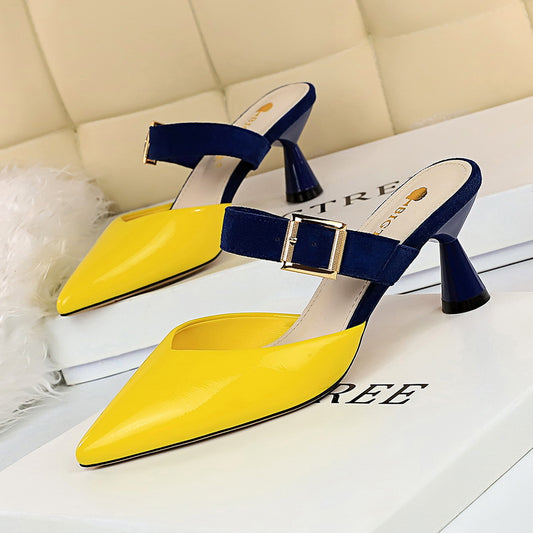 Summer And Autumn Mid-heel Pointed Sandals And Slippers