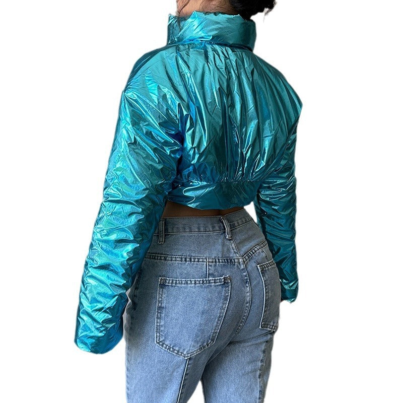 Warm-keeping Cotton Clothing Cool Locomotive Style Waist Shaping Irregular Zipper And Lapel