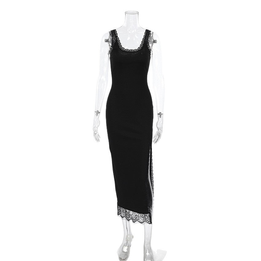 Black Sexy Elegant Lace Patchwork Dress For Women