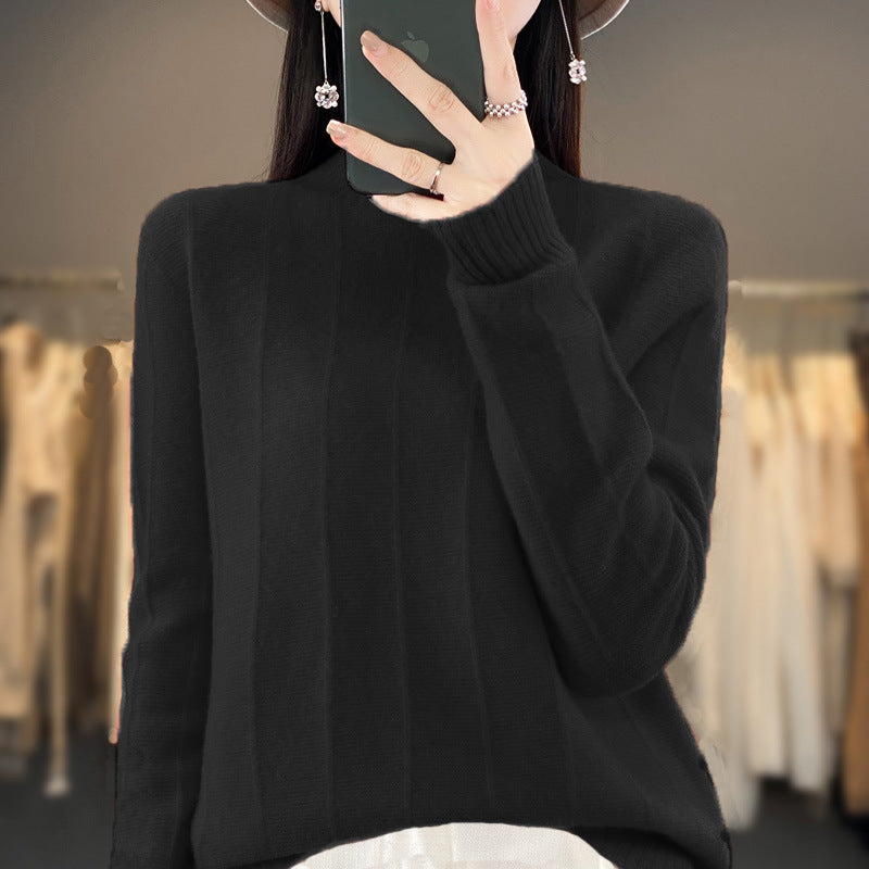 Women's Pullover Half Turtleneck Solid Color Knitted Comfortable Warm Sweater