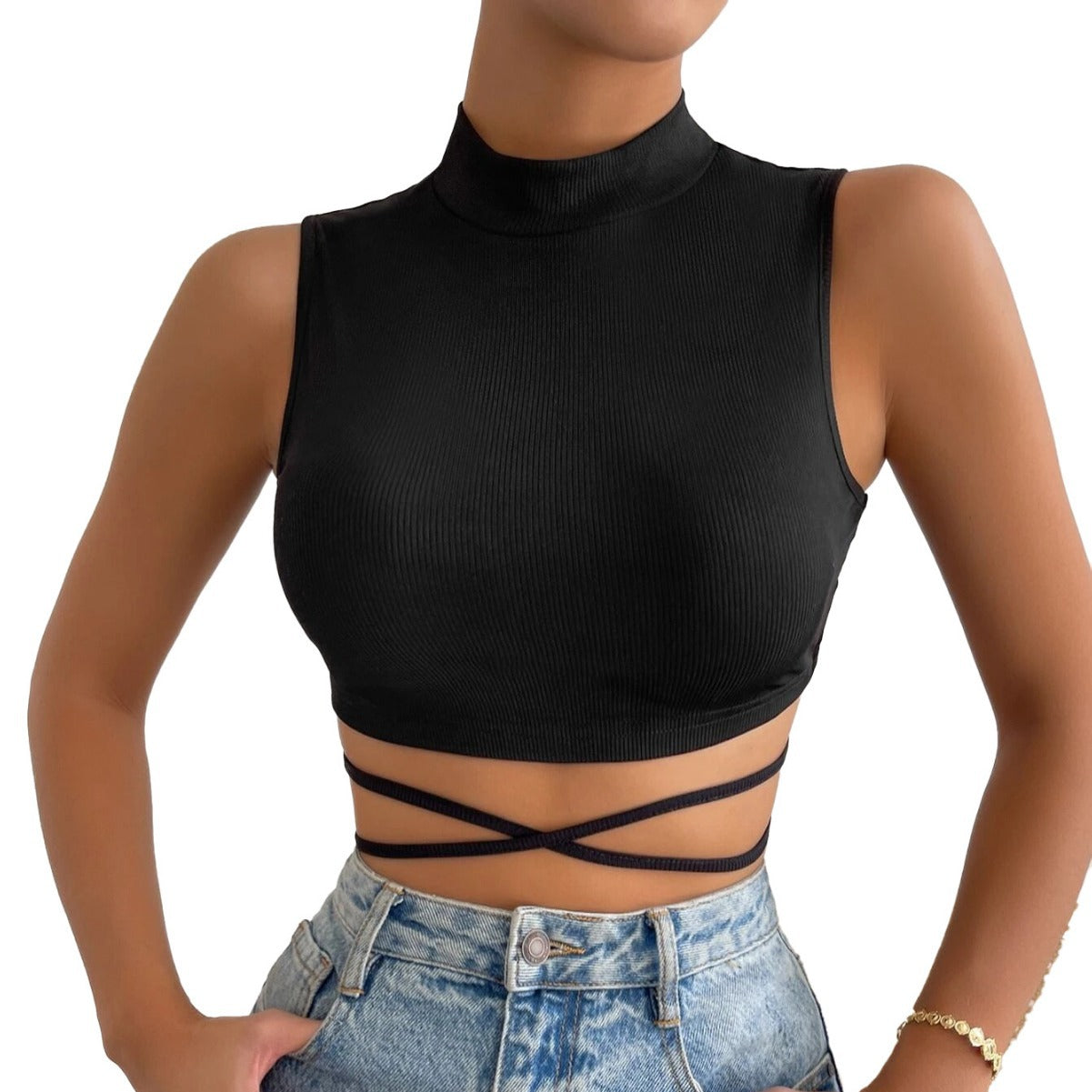 New Slim-fit Solid Color Short-sleeveless Top For Women