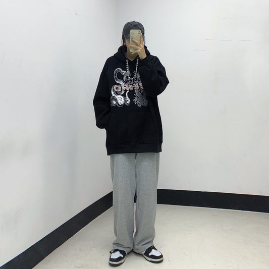 Hip Hop Dragon Fleece Hoodie Necklace Sweater