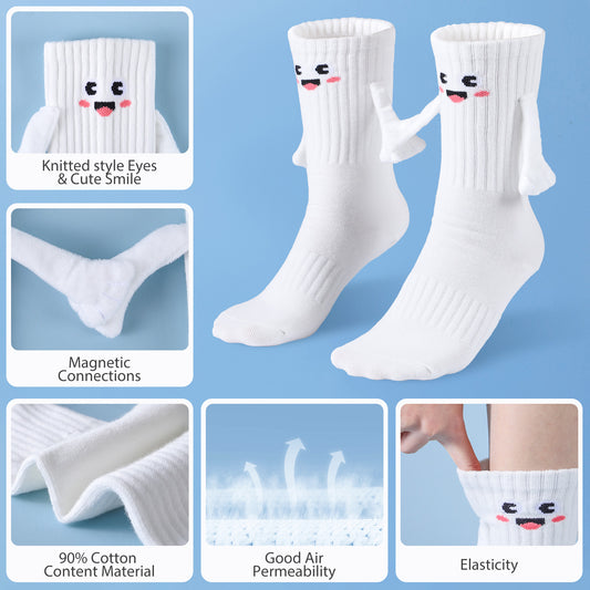 2Pairs Kids Mom Dad Hand In Hand Smile Sock Family Magnetic Hand Holding Socks, Birthday Funny Gag Crazy Sock Day Gifts Mom Dad Child