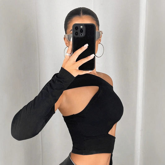 Ny Slim Fit Skrå Krave Stropløs Sexet Off-shoulder Navle T-shirt