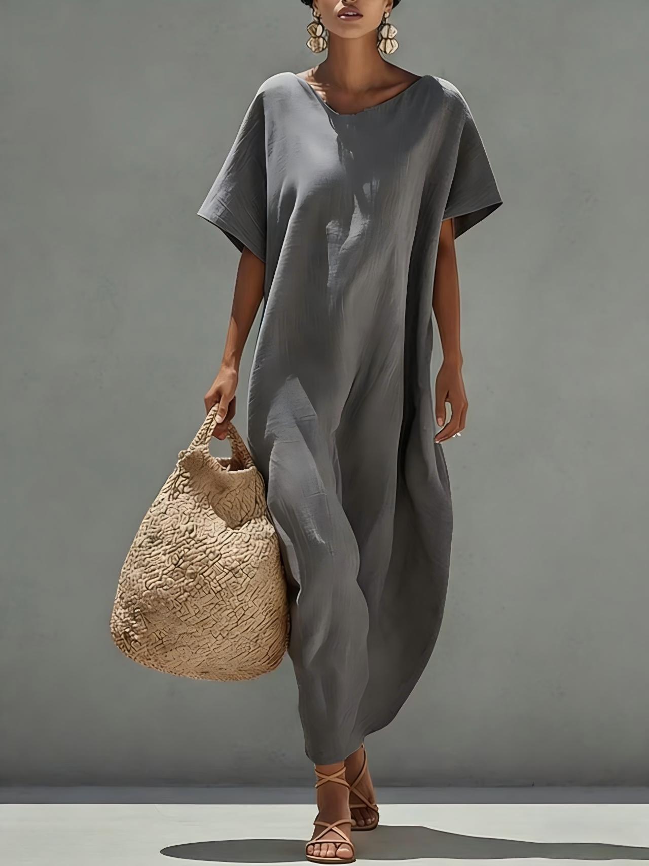 Solid-color Short-sleeve Minimalist Casual Dress