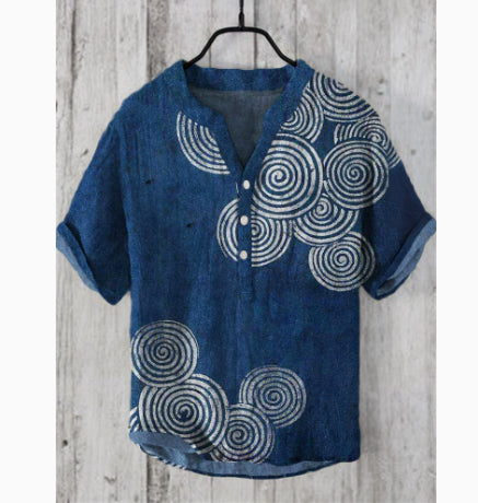 Short-sleeved Shirt 3D Printed Slub Casual Loose Pullover