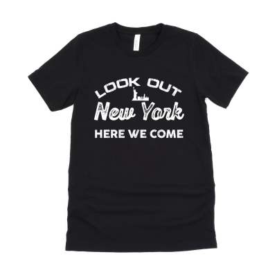 Europæisk og amerikansk look ud New York-bogstaver trykt afslappet T-shirt med rund hals
