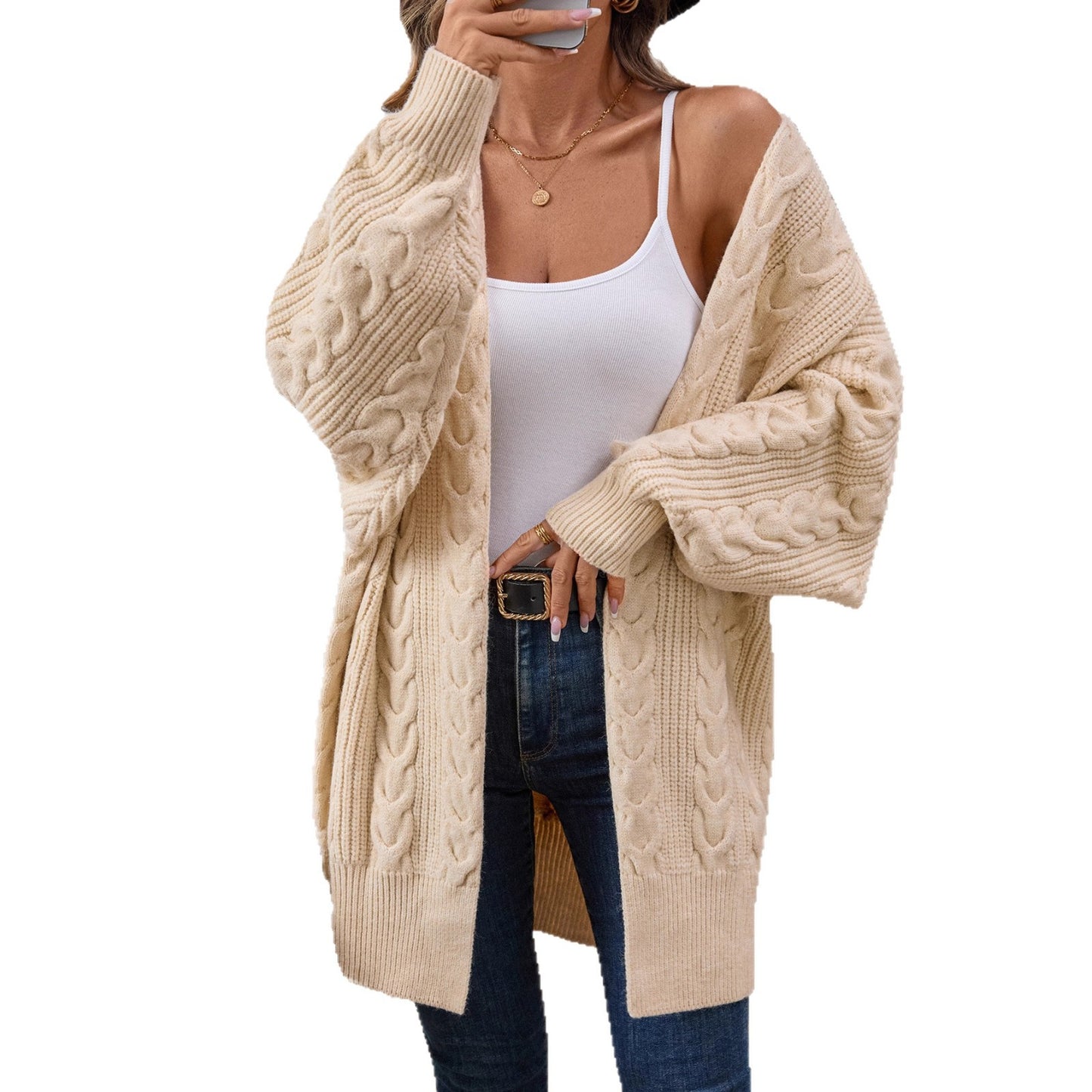 Retro Fashion Tyk Løs Kabelstrikket Sweater