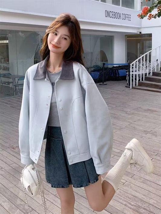 Women's Color Block Lapel Short Jacket