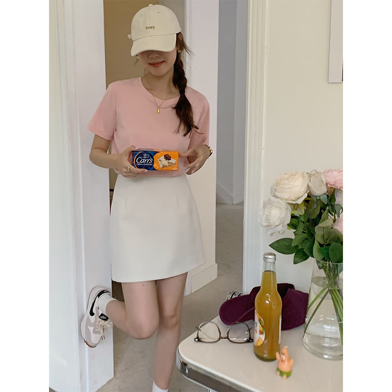 Women's Solid Color Round Neck Loose And Slim Short Sleeve T-shirt