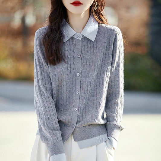 Women's Contrast Color Fashion Slim-fit Cashmere Lapel Sweater
