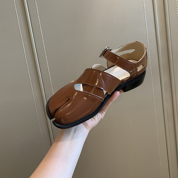 Women's Split-toe Hollow-out Flat Leather Shoes