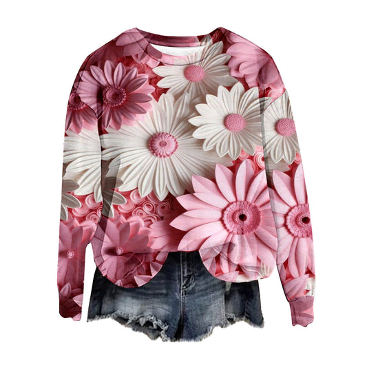 Rundhalset sweater til forår og efterår med kærligheds-3D-digitalprint til kvinder