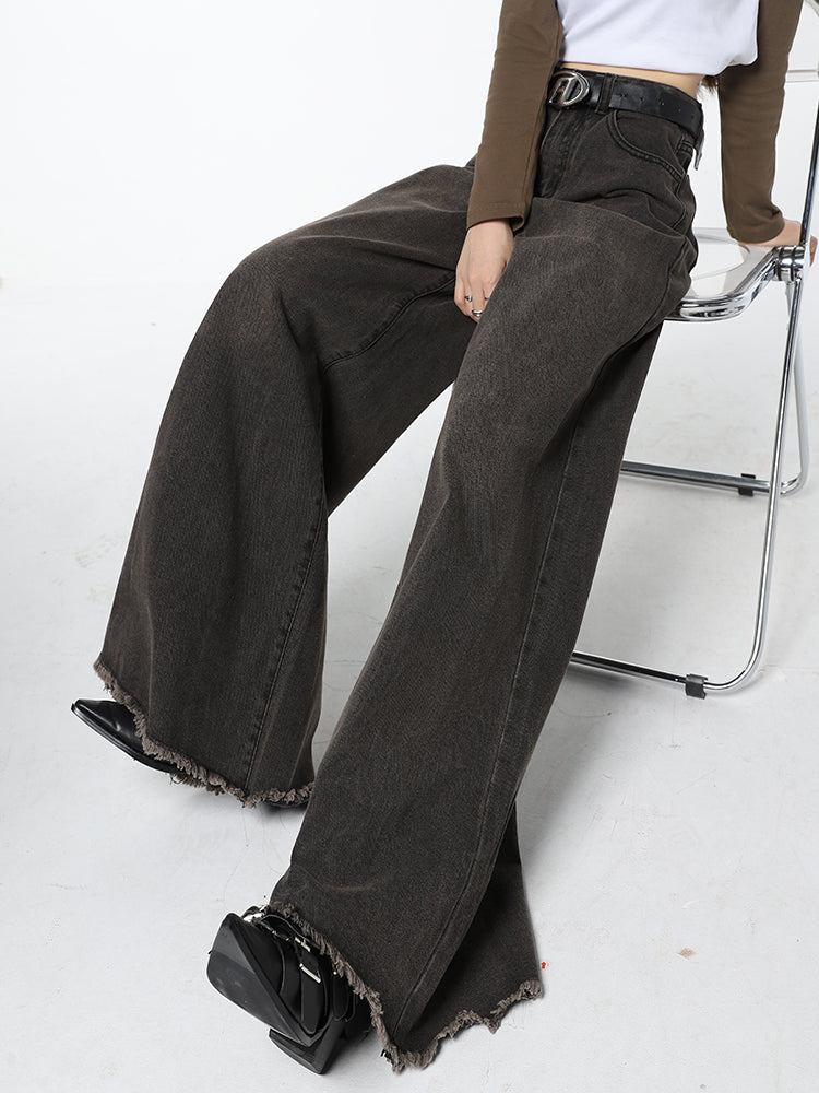 Retro Black Gray Do Old Jeans Female