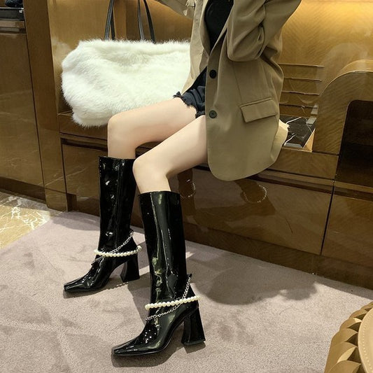High-Tube Thick-Heeled Boots Children Winter Plus Velvet