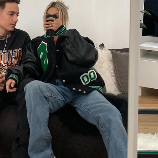 Fashion Letter Embroidery Hip-hop Fleece Leather Jacket