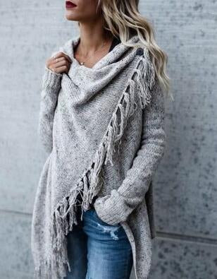 Long Slim Fit Fashion Tassel Stripe Coat Sweater