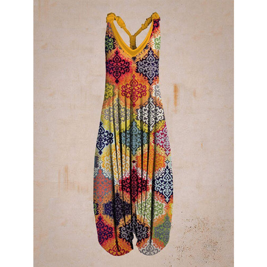 Printede løse store størrelse Harem Bukser Strand Overall Jumpsuit