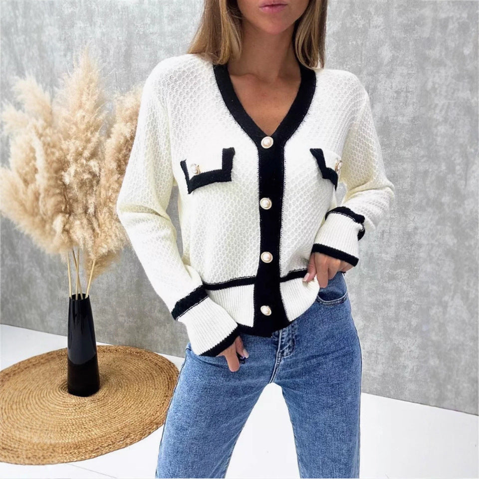 Ladies New Contrast Color Cardigan Coat