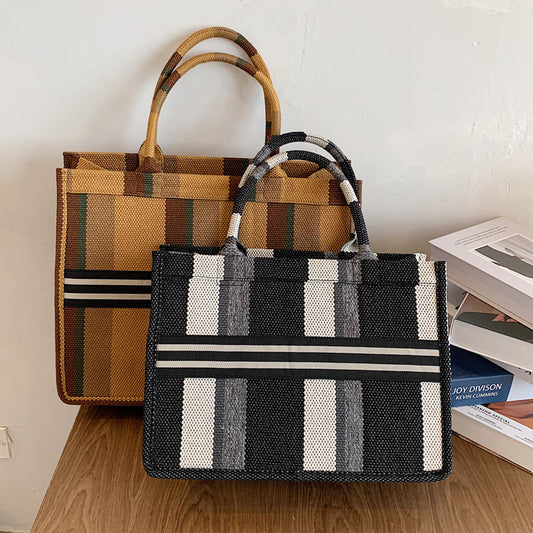 New Fashion Plaid Large Capacity Canvas Tote Bag