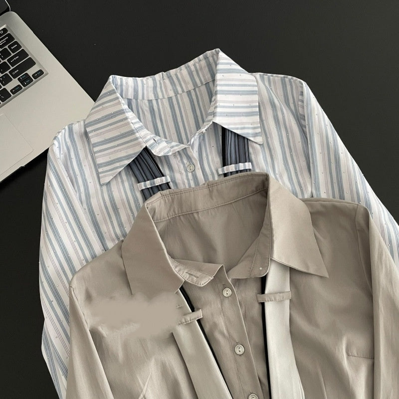 Preppy Style Double Tie Bell Sleeve Lapel Shirt