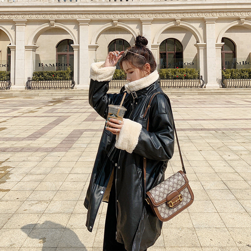 Loose Sheepskin Motorcycle Cotton Jacket