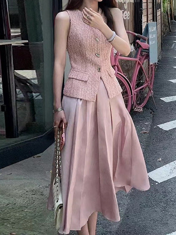 Summer Top Vest Plus Mid-length Dress Set