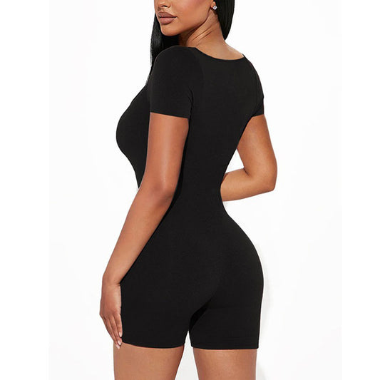 Kvinders Mode Kortærmet Hot Girl Slank Sheath Jumpsuit