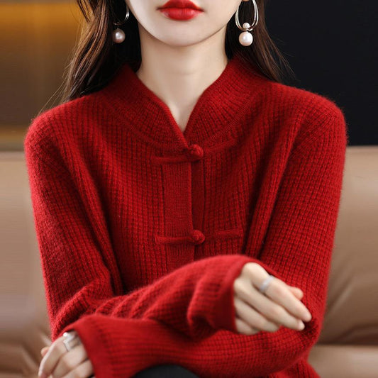 Women's Cashmere Cardigan Chinese Retro Buckle
