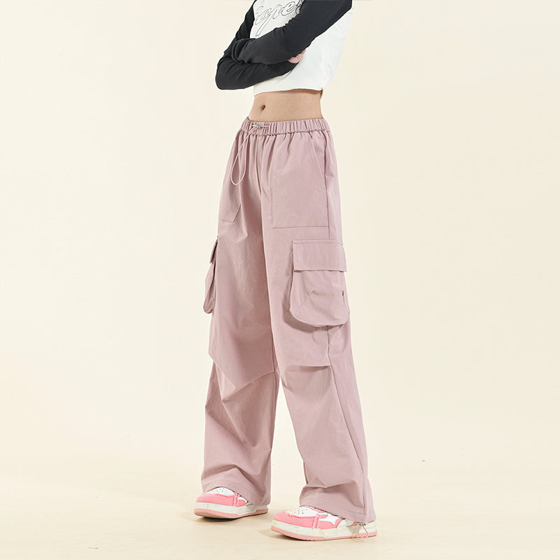 Multi-pocket Casual Drawstring Loose Straight Cargo Pants Trousers