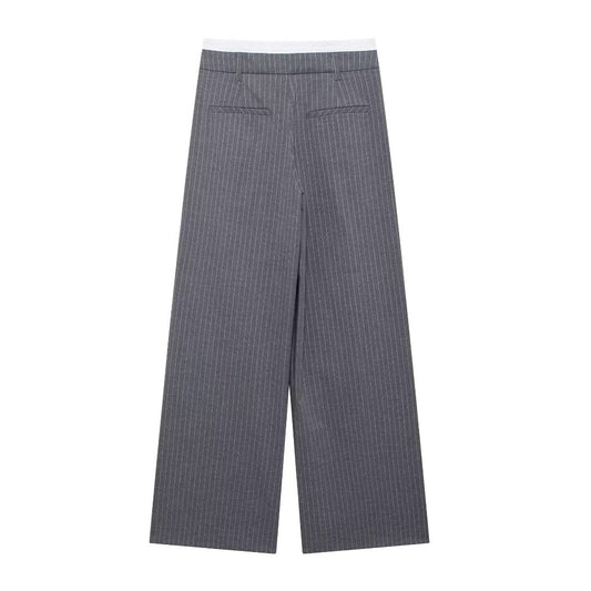 Fashion Pinstripe Boxer Briefs Detail High-waisted Trousers