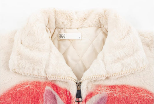 Vintage White Rabbit Plush Warm-keeping Cotton Clothing Plush Coat