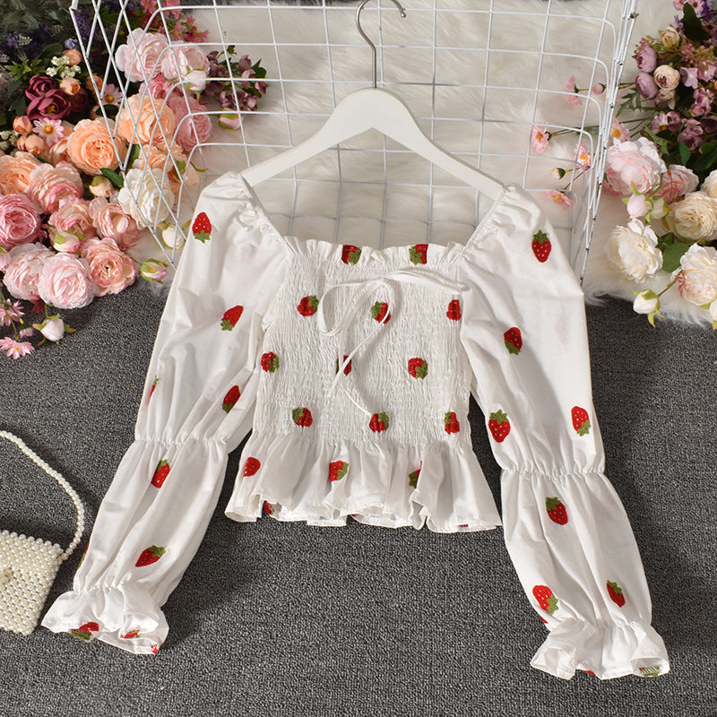 Fashion Age-reducing Embroidery Fruit Flowers Small Skirt Top
