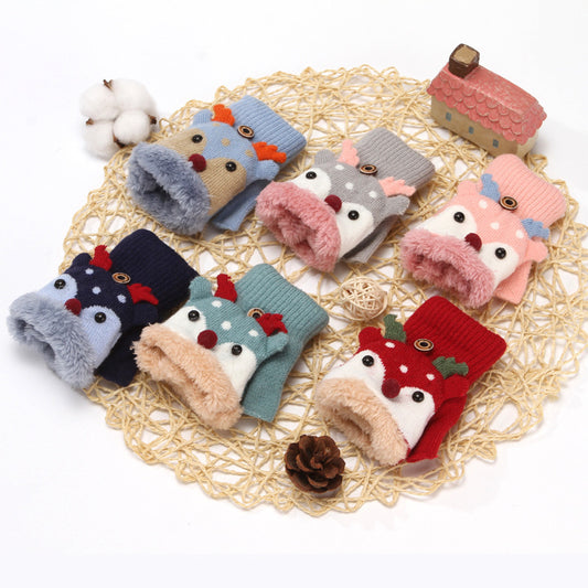 Children's Warm Flip Half Finger Woolen Gloves